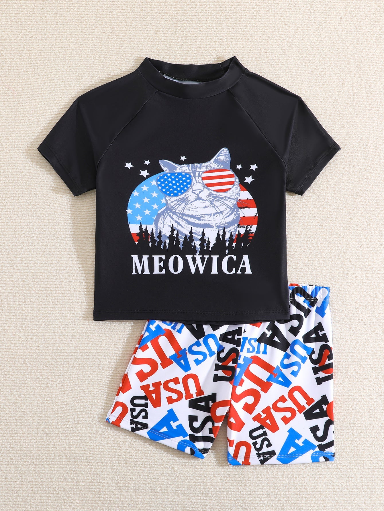 Toddler Fourth Of July Cartoon T-shirt and Shorts Summer USA Patriotic Wear