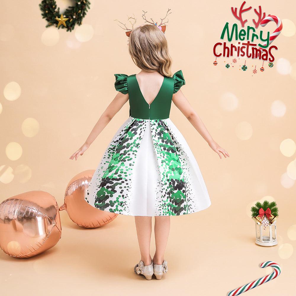 Girls Christmas Costume with Candy Bag Backless Party Dress Kids Fancy Festival Dress for 2-8 Years