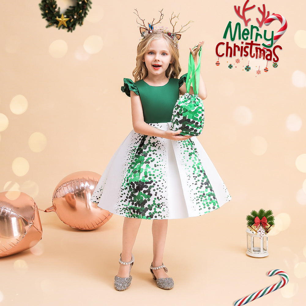 Girls Christmas Costume with Candy Bag Backless Party Dress Kids Fancy Festival Dress for 2-8 Years