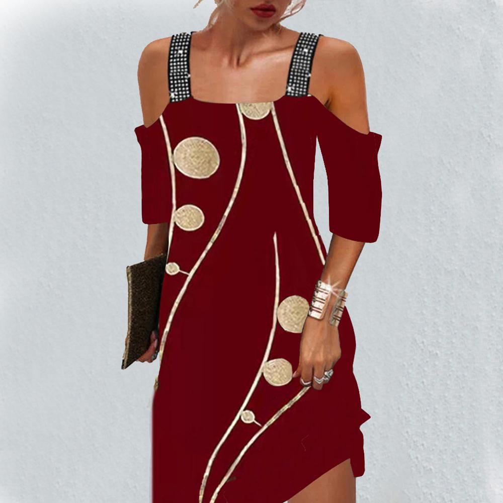 Colorblock Leopard & Geometric Print Cold Shoulder Wide Straps Dress