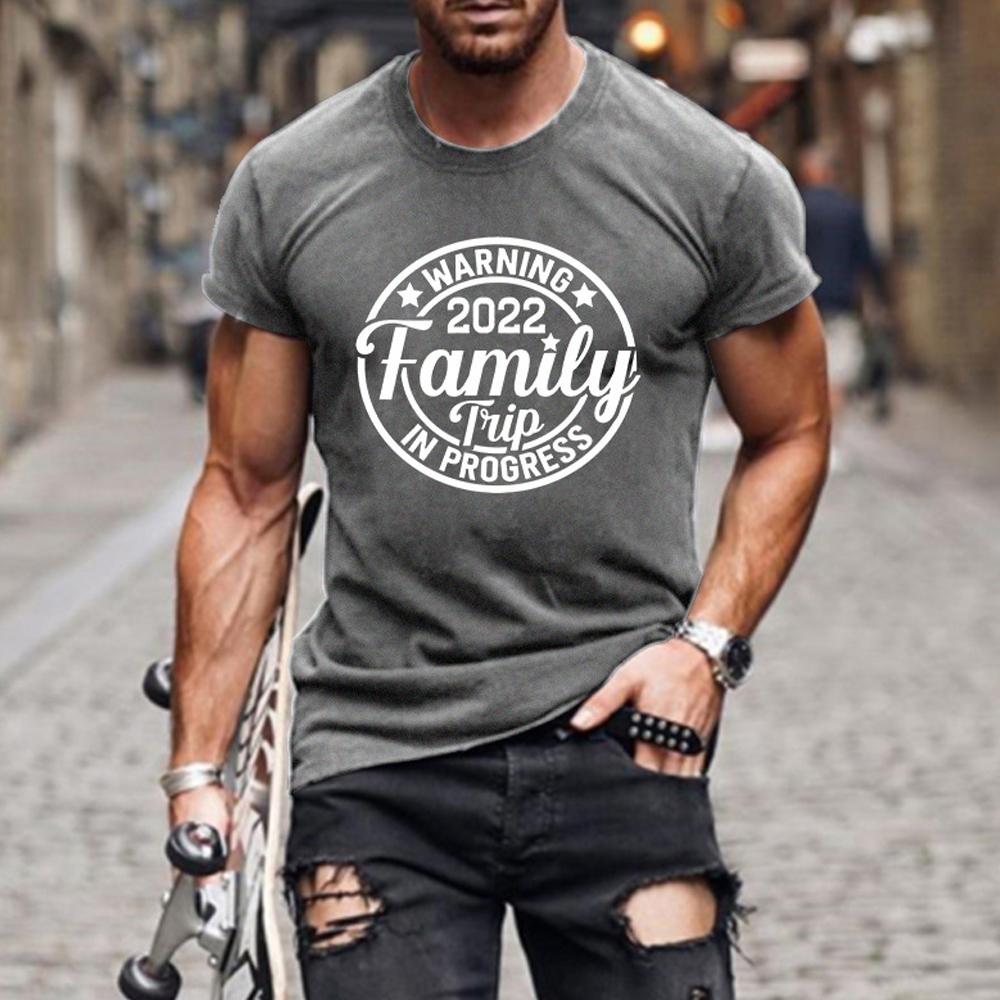 FAMILY TRIP Letter Print Crewneck Short Sleeve Men T-Shirt