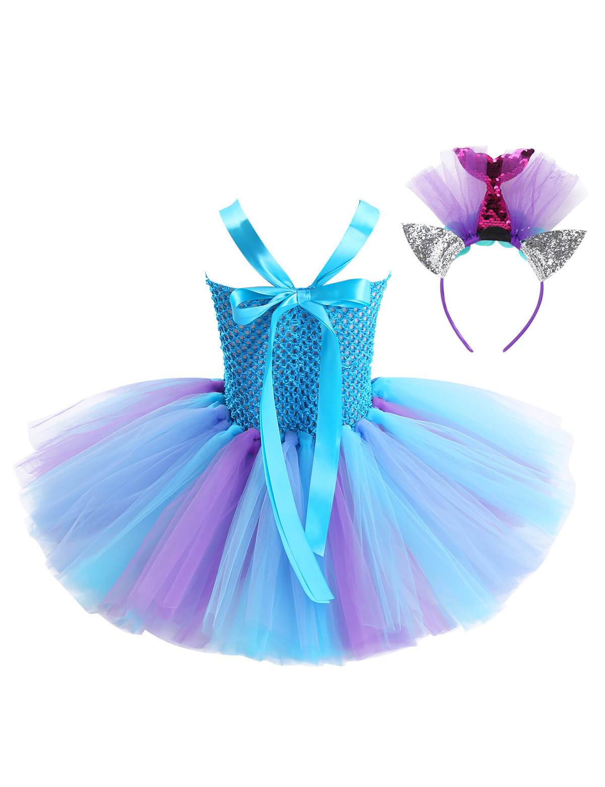 Kids Mermaid Tutu Dress with Hair Hoop Princess Arial Dress Little Mermaid Daily Cosplay Costume