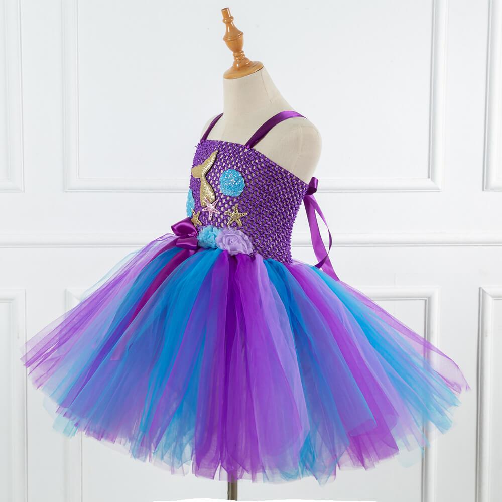Kids Mermaid Tutu Dress with Hair Hoop Princess Arial Dress Little Mermaid Daily Cosplay Costume