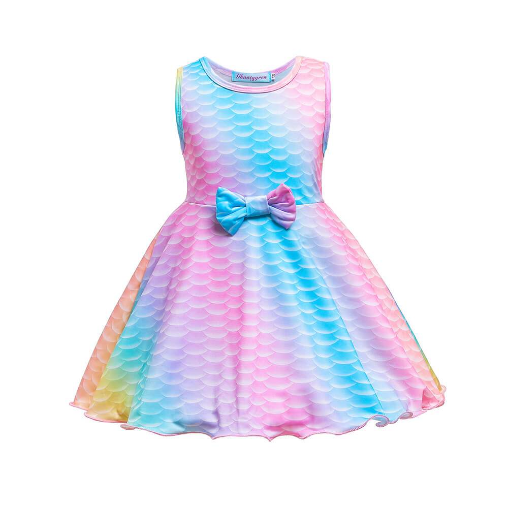 Kids Mermaid Dress Girls Sea Princess Dress Party Rainbow Dress Up Clothes