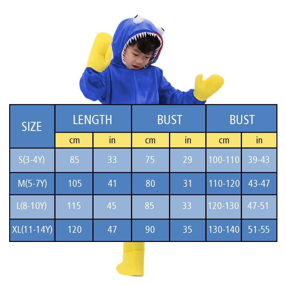 Kids Poppy Playtime Costume Huggy Wuggy Cosplay Outfit with Shoes Gloves for Boys and Girls