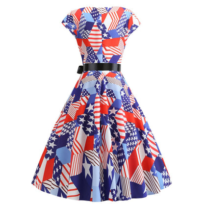 Women Independence Day Dress Vintage Stars Flag Sleeveless Dress