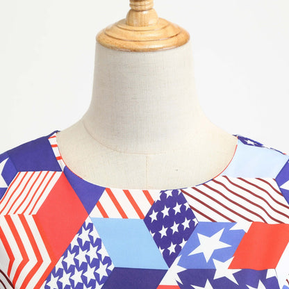 Women Independence Day Dress Vintage Stars Flag Sleeveless Dress