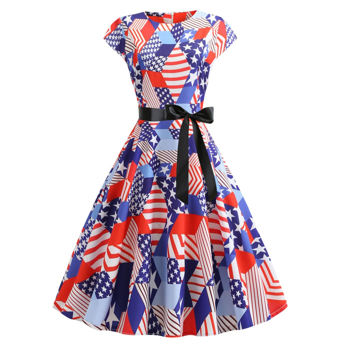 Women Independence Day Dress Vintage Stars Flag Sleeveless Dress
