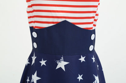 Adult Memorial Day Dress Fourth Of July Patriotic Dress V-neck Flag Dress