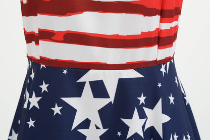 Adult Memorial Day Dress Fourth Of July Patriotic Dress V-neck Flag Dress