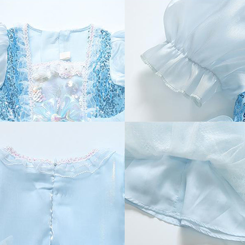 Girl Mermaid Princess Dress Cute Puff Sleeve Sequin Ball Gown Dress Fancy Dress Up Costume
