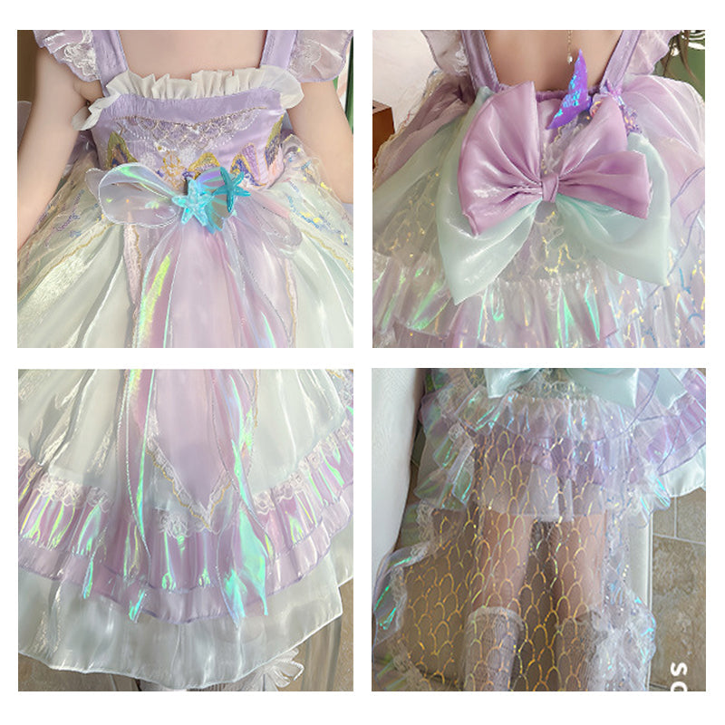 Kids Princess Dress Multi Layer Mermaid Dress Birthday Dress with Tulle Bow Veil