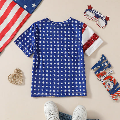 Little Girls 4th Of July T-shirt American Girl Printed Patriotic Top