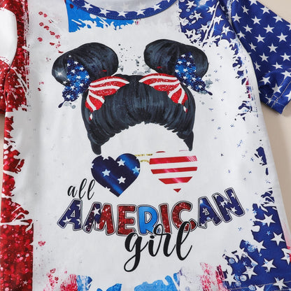 Little Girls 4th Of July T-shirt American Girl Printed Patriotic Top