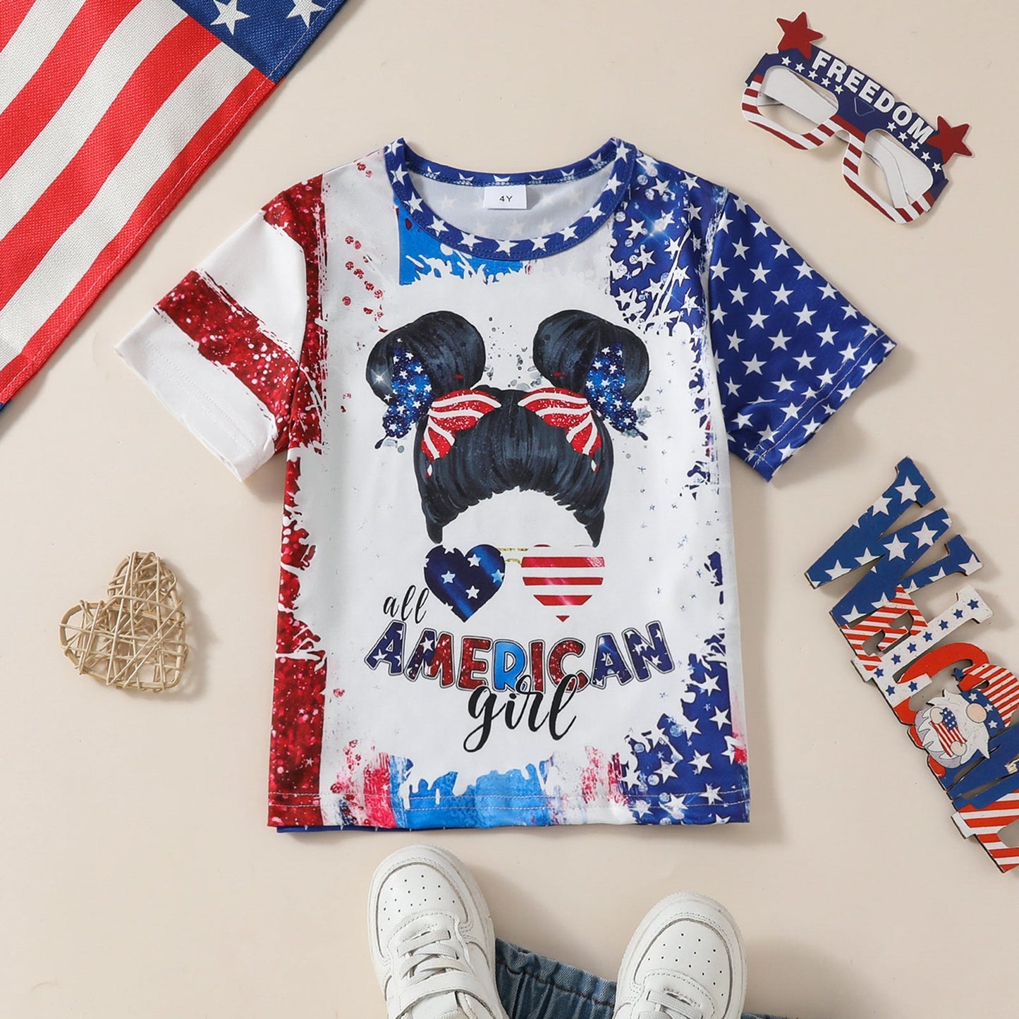 Little Girls 4th Of July T-shirt American Girl Printed Patriotic Top