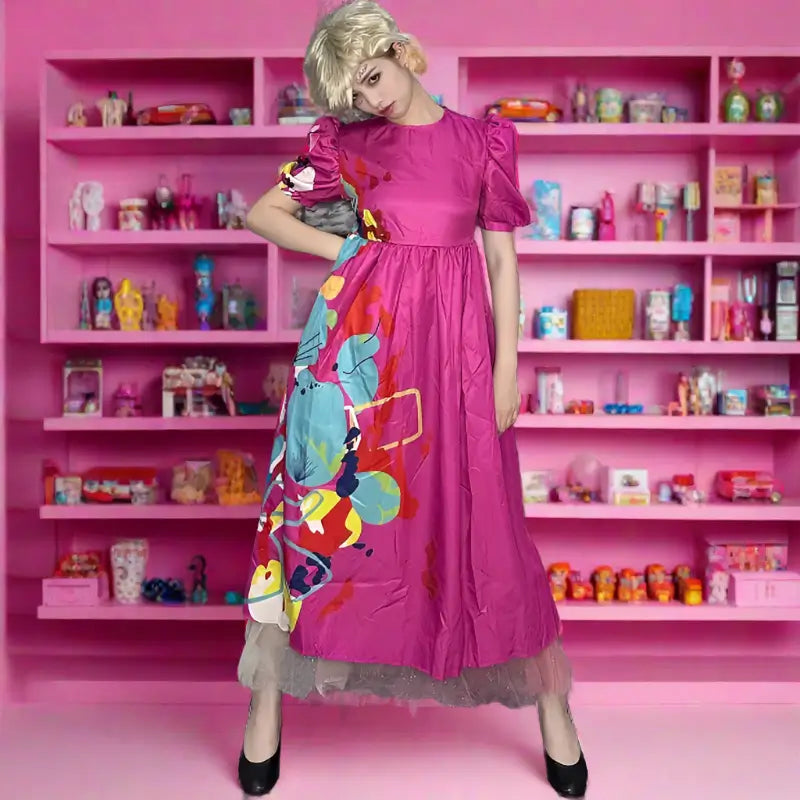 Weird Barbara Costume Movie Kate McKinnon Hot Pink Cosplay Dress Halloween Outfit for Kids Adults