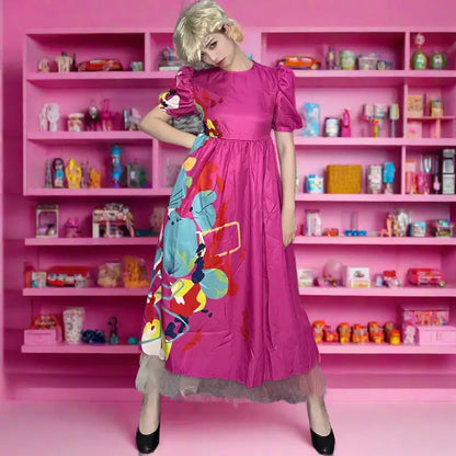 Weird Barbara Costume Movie Kate McKinnon Hot Pink Cosplay Dress Halloween Outfit for Kids Adults