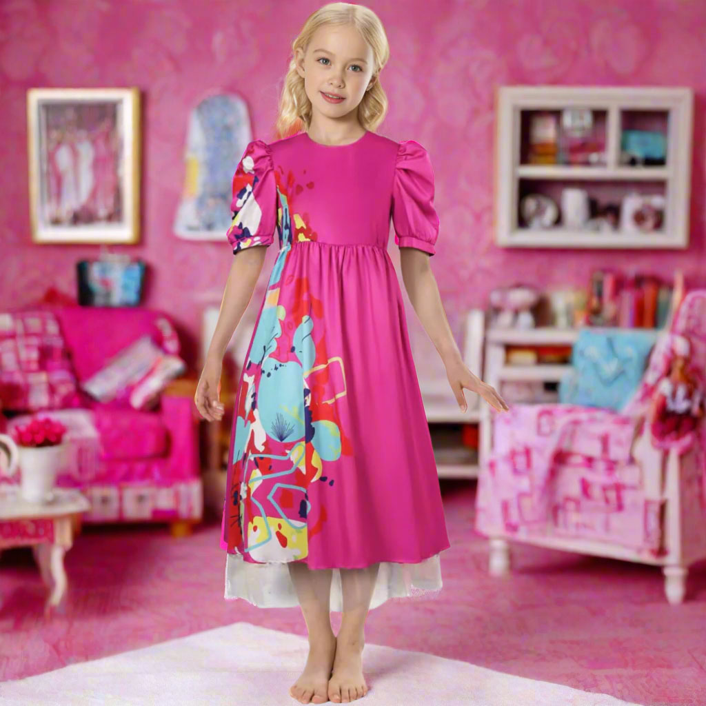 Weird Barbara Costume Movie Kate McKinnon Hot Pink Cosplay Dress Halloween Outfit for Kids Adults