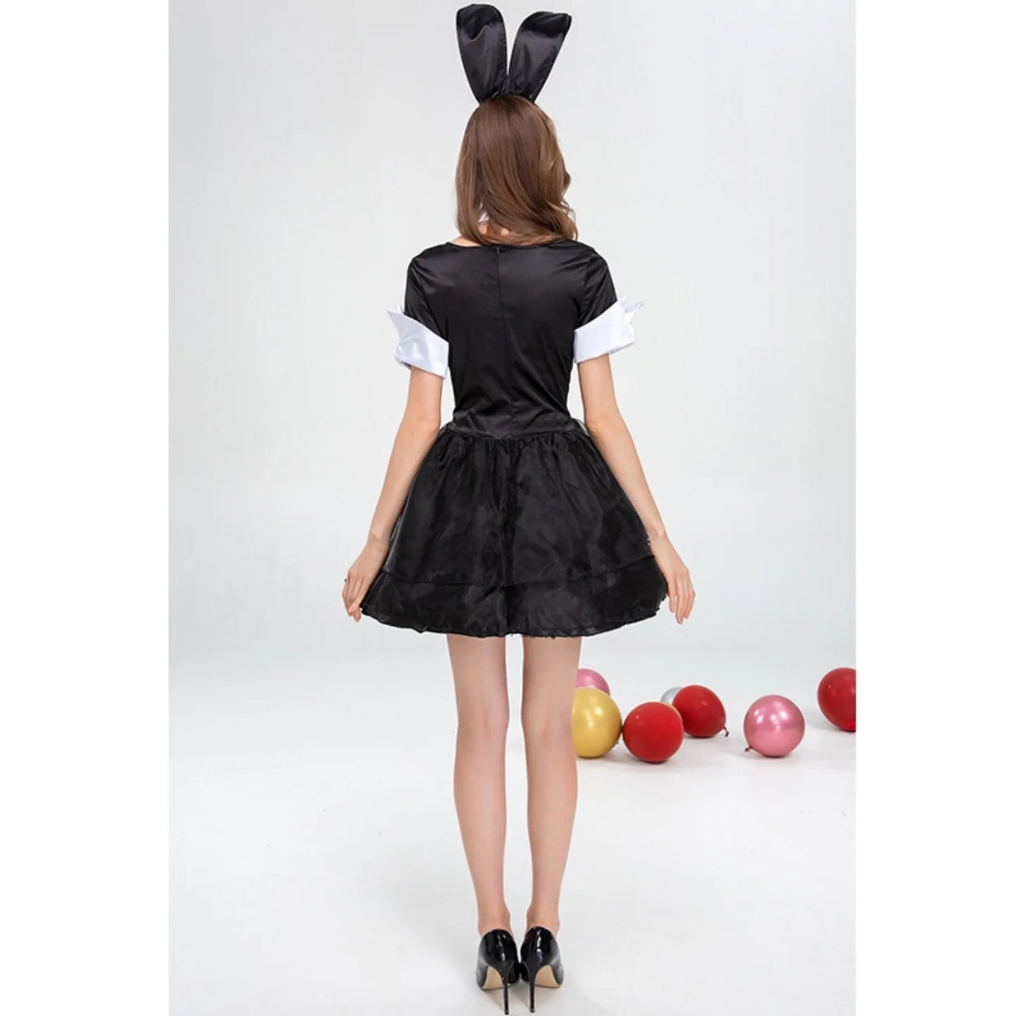Lady's Black White Bunny Costume Role Play Dress Up Party Cosplay Dress 3PCS