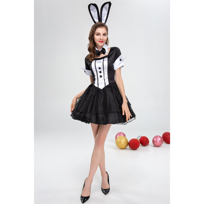 Lady's Black White Bunny Costume Role Play Dress Up Party Cosplay Dress 3PCS