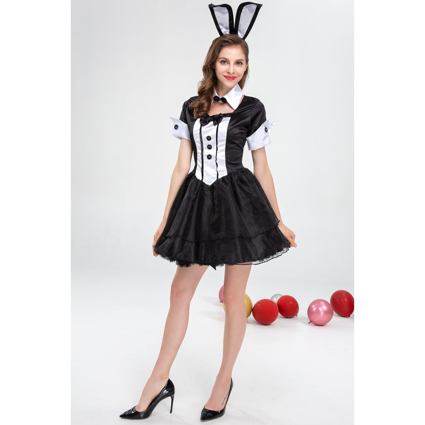 Lady's Black White Bunny Costume Role Play Dress Up Party Cosplay Dress 3PCS