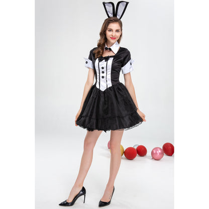 Lady's Black White Bunny Costume Role Play Dress Up Party Cosplay Dress 3PCS