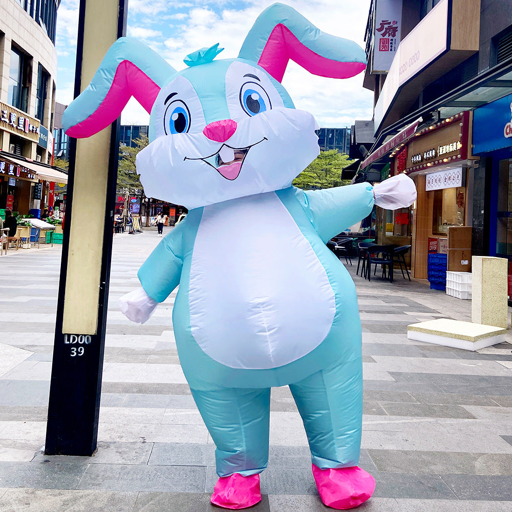 Adult Inflatable Bunny Costume Cute Blue Blow Up Rabbit Outfit