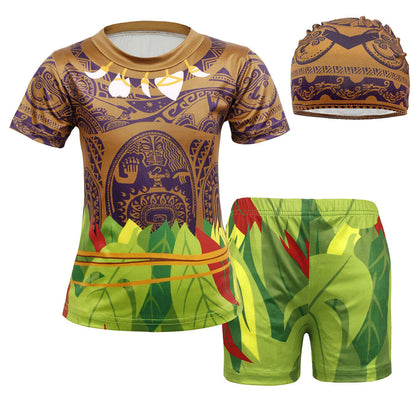 Kids Maui Swimsuit Movie Moana Tattoo Printed Swimwear For Boys 4T-10 Years
