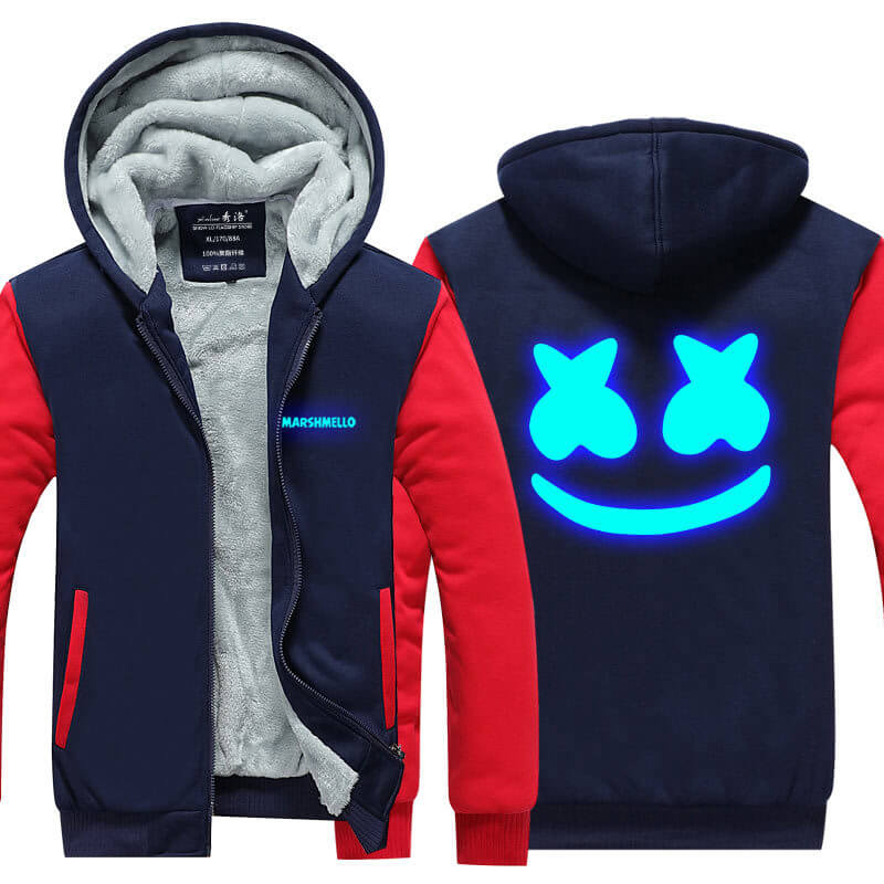 DJ Marsh-mallo Jacket Thick Fleece Coat DJ Rock Smiley Face Zipup Hoodies Winter Clothes