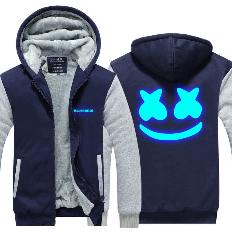 DJ Marsh-mallo Jacket Thick Fleece Coat DJ Rock Smiley Face Zipup Hoodies Winter Clothes