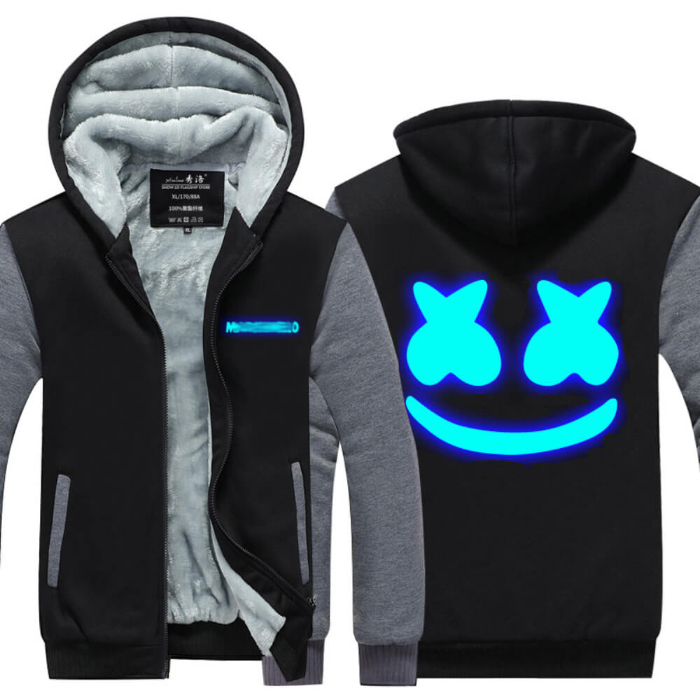 DJ Marsh-mallo Jacket Thick Fleece Coat DJ Rock Smiley Face Zipup Hoodies Winter Clothes