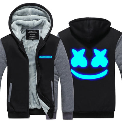 DJ Marsh-mallo Jacket Thick Fleece Coat DJ Rock Smiley Face Zipup Hoodies Winter Clothes