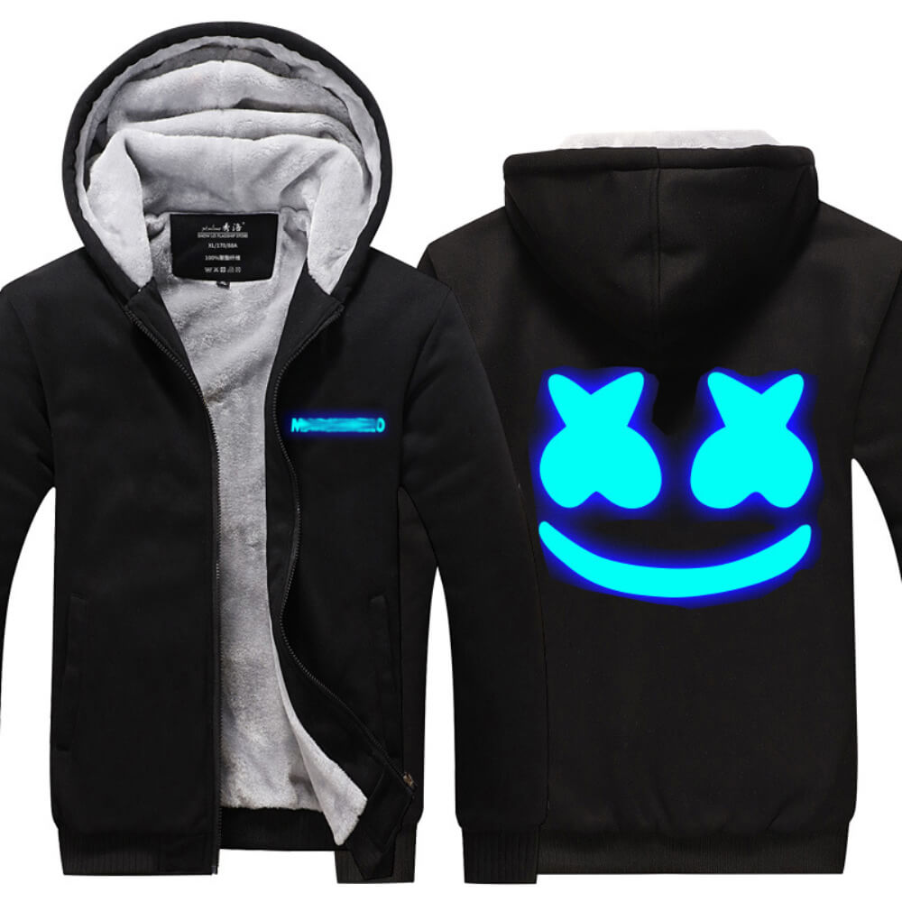 DJ Marsh-mallo Jacket Thick Fleece Coat DJ Rock Smiley Face Zipup Hoodies Winter Clothes