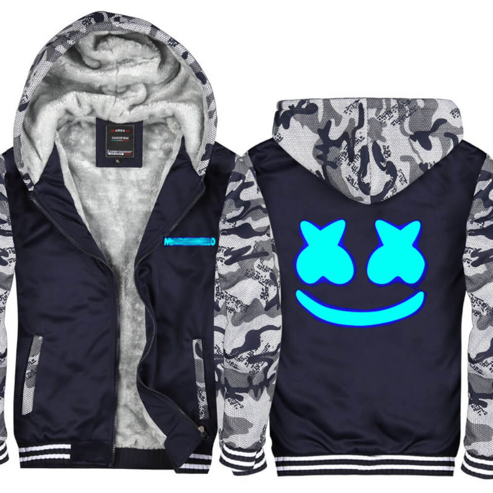DJ Marsh-mallo Jacket Thick Fleece Coat DJ Rock Smiley Face Zipup Hoodies Winter Clothes