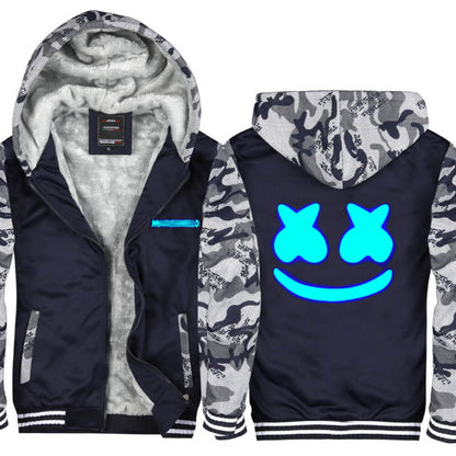 DJ Marsh-mallo Jacket Thick Fleece Coat DJ Rock Smiley Face Zipup Hoodies Winter Clothes