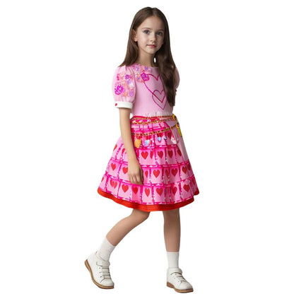 Queen of Hearts Costume Girls Adults Princess Bridget Pink Dress and Wig for Halloween Carnival