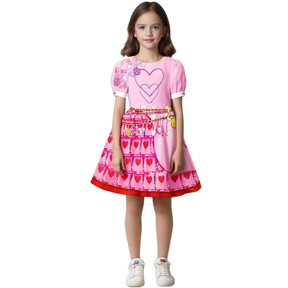 Queen of Hearts Costume Girls Adults Princess Bridget Pink Dress and Wig for Halloween Carnival