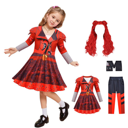 Girls Red Costume The Rise of Red Cosplay Dress Pants and Gloves for Halloween