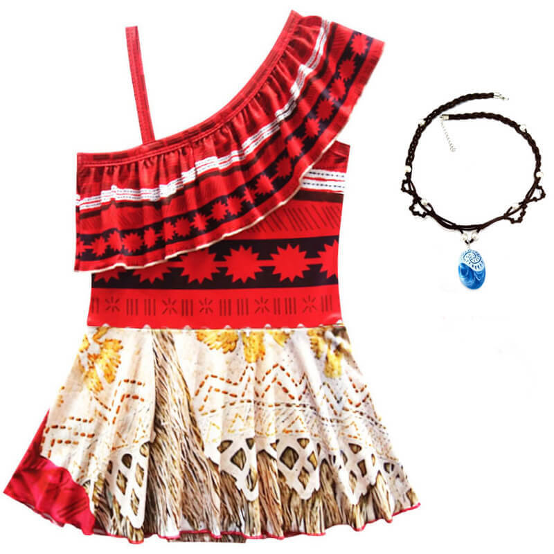 Kids Moanna Swimsuits with Necklace Beach Vacation Grils Princess Moanna Cosplay Costume
