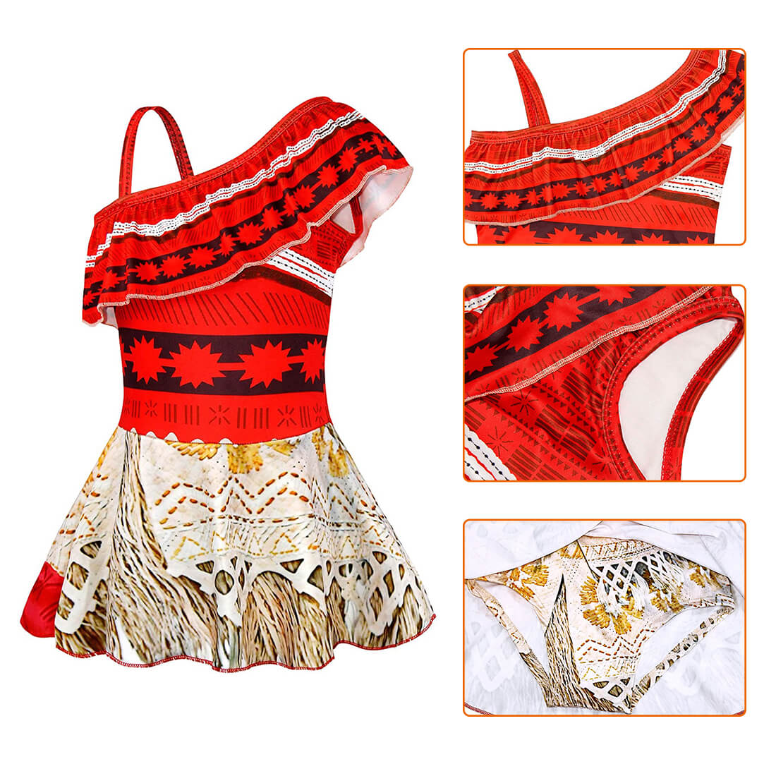 Girls Moana Swimsuits Beautiful Princess Moana Dress Beach Vacation Cosplay Swimwear