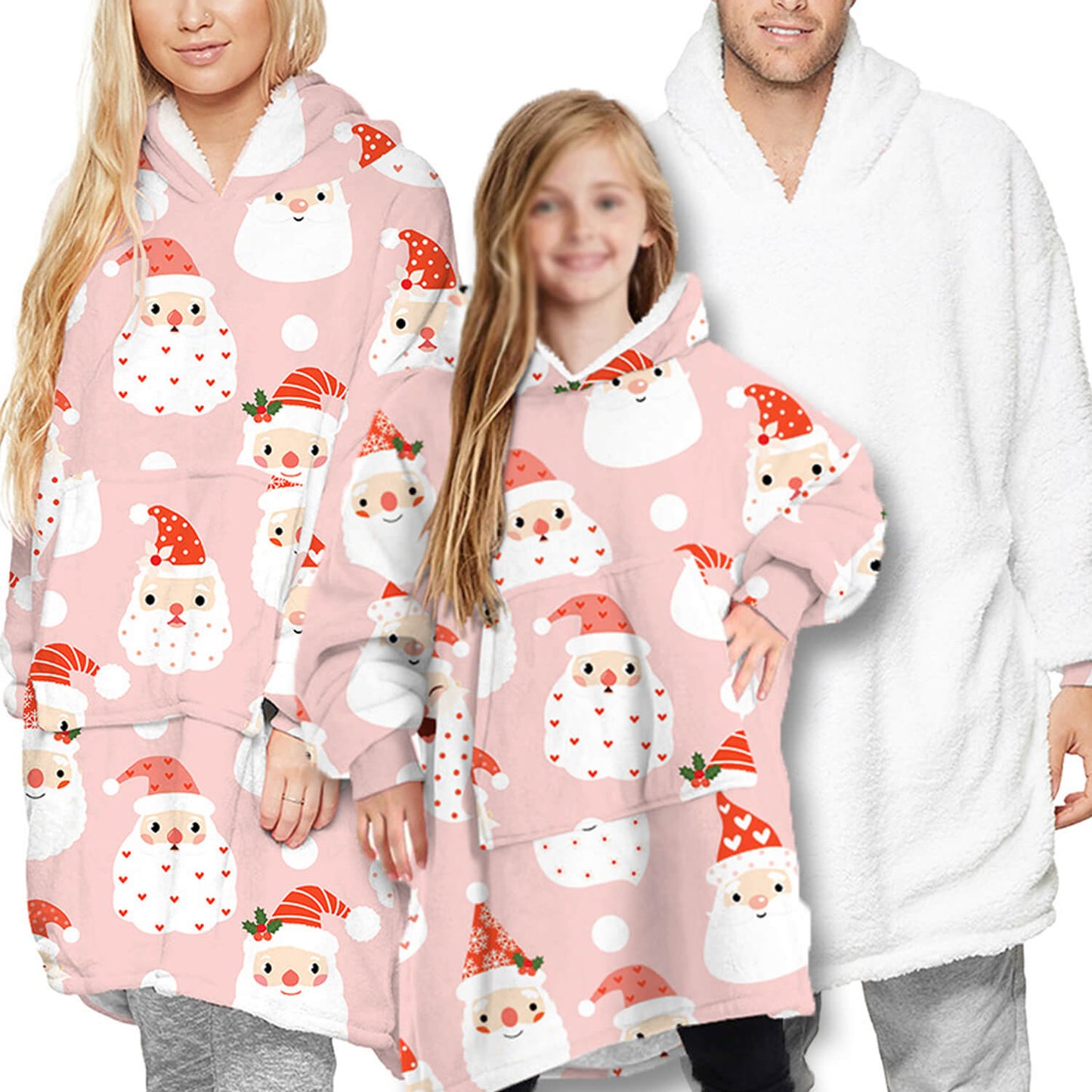 Family Matching Christmas Double Side Wear Hoodie Winter Thick Fleece Warm Pajamas
