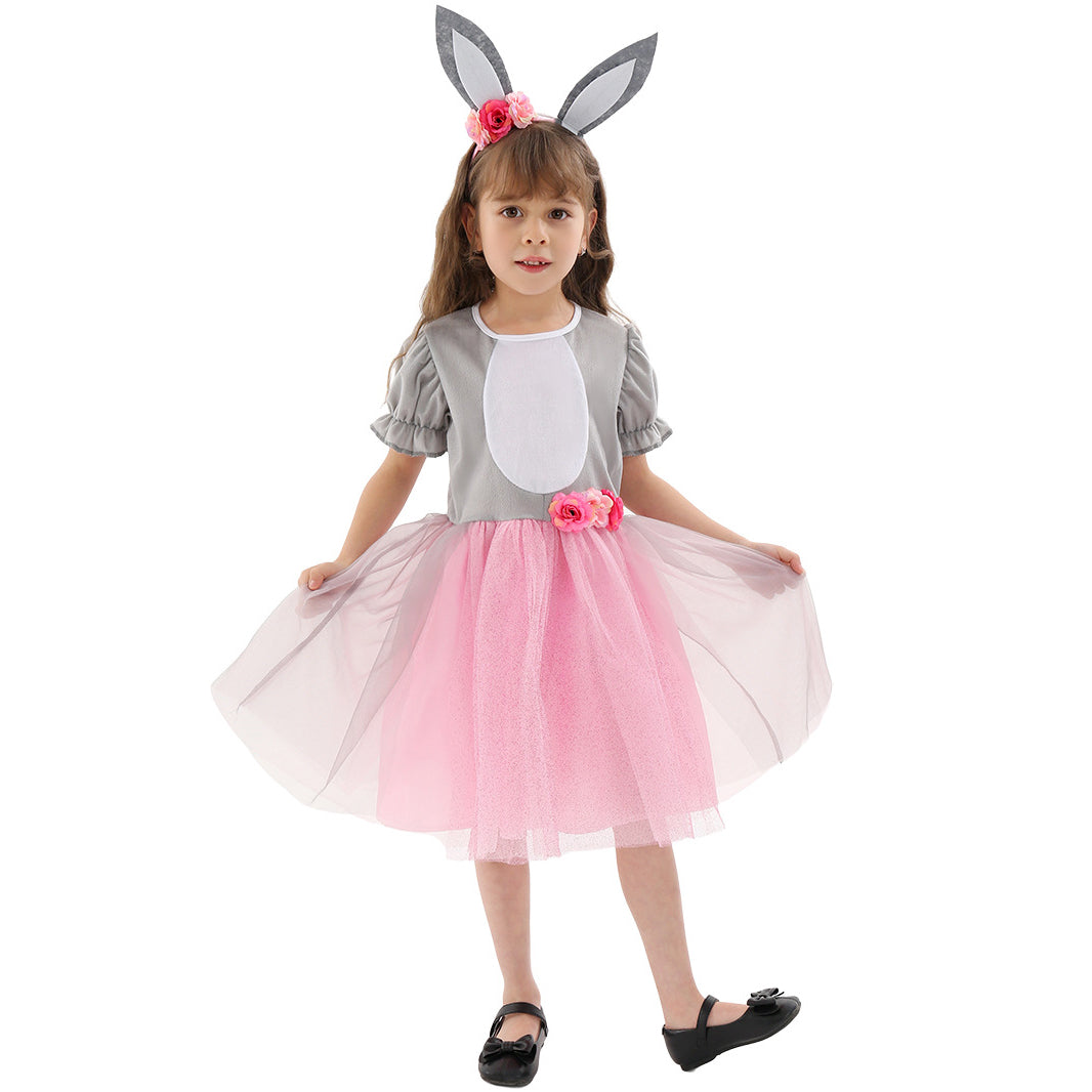 Girls Bunny Costume Sweet Easter Bunny Dress Up Outfit Rabbit Dress and Headband