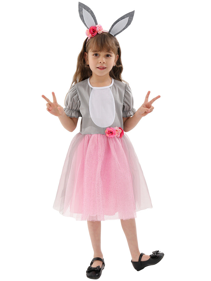 Girls Bunny Costume Sweet Easter Bunny Dress Up Outfit Rabbit Dress and Headband