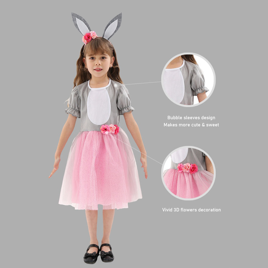 Girls Bunny Costume Sweet Easter Bunny Dress Up Outfit Rabbit Dress and Headband