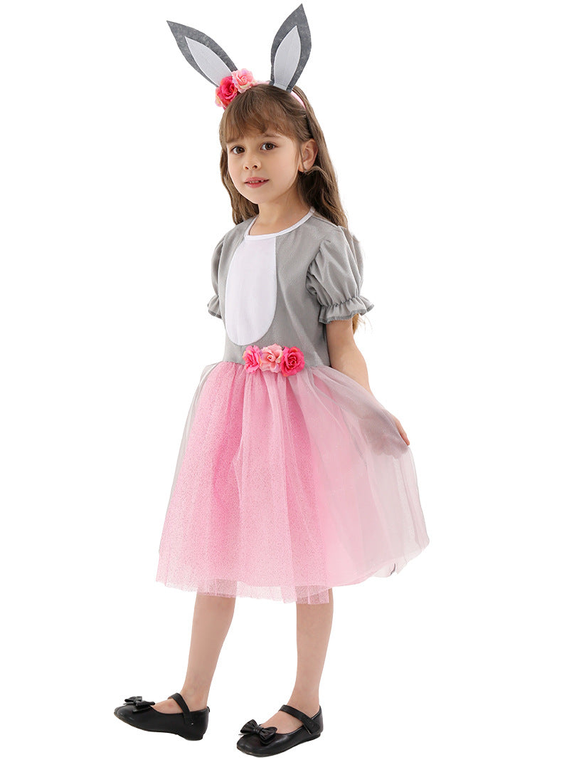 Girls Bunny Costume Sweet Easter Bunny Dress Up Outfit Rabbit Dress and Headband