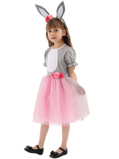 Girls Bunny Costume Sweet Easter Bunny Dress Up Outfit Rabbit Dress and Headband