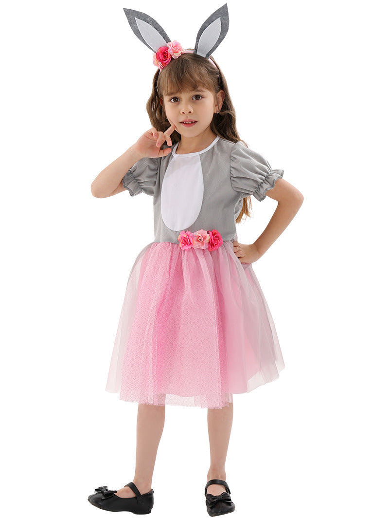 Girls Bunny Costume Sweet Easter Bunny Dress Up Outfit Rabbit Dress and Headband