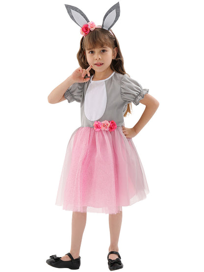 Girls Bunny Costume Sweet Easter Bunny Dress Up Outfit Rabbit Dress and Headband