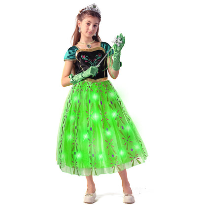 Light-up Princess Anna Coronation Dress Girls Party Princess Dress Up Costume with Accessories