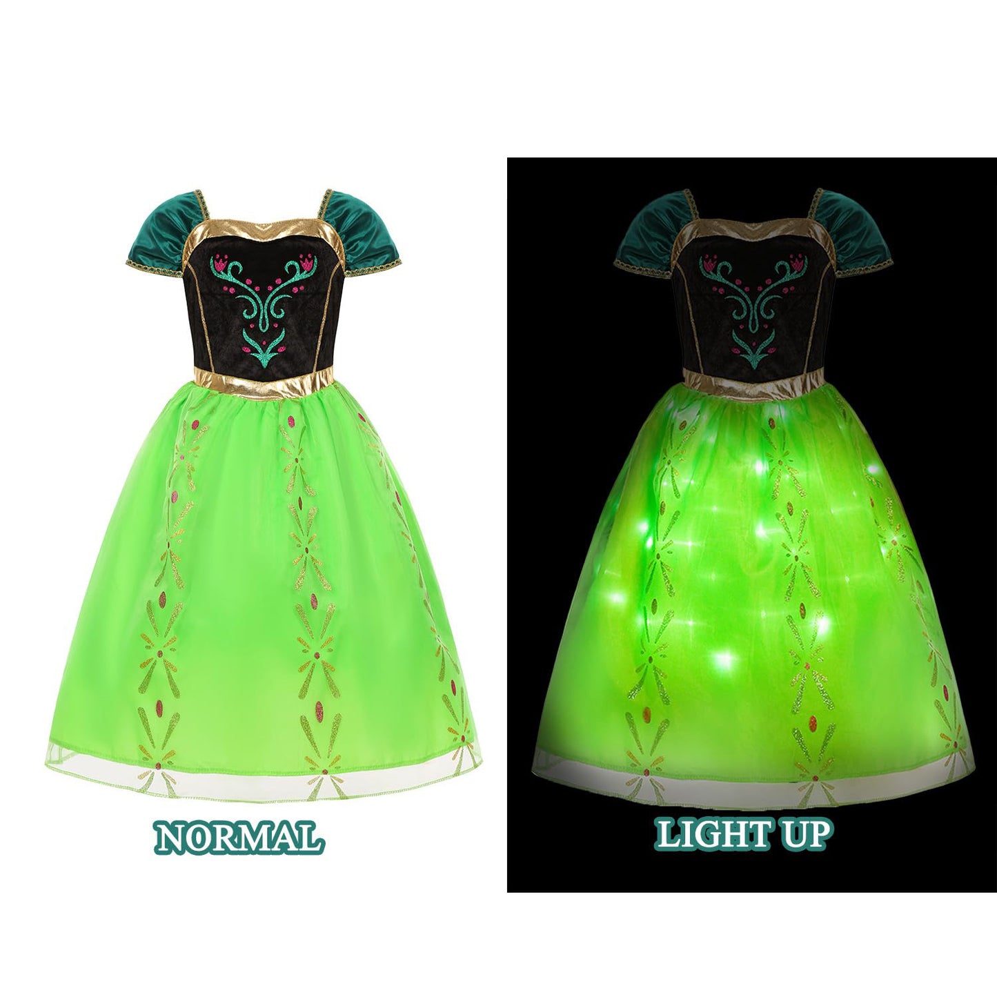 Light-up Princess Anna Coronation Dress Girls Party Princess Dress Up Costume with Accessories
